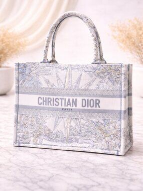 Authentic Christian Dior Book Tote Canvas Cream Luxury Designer